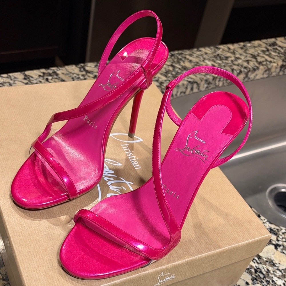 Christian Louboutin Vibrant Pink Strappy Heels - Picture 4 of 5